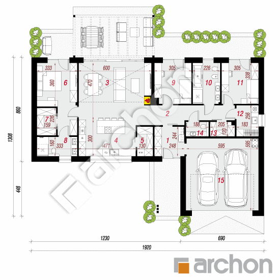 gotowy projekt Dom pod krzewuszką 2 (G2E) rzut parteru