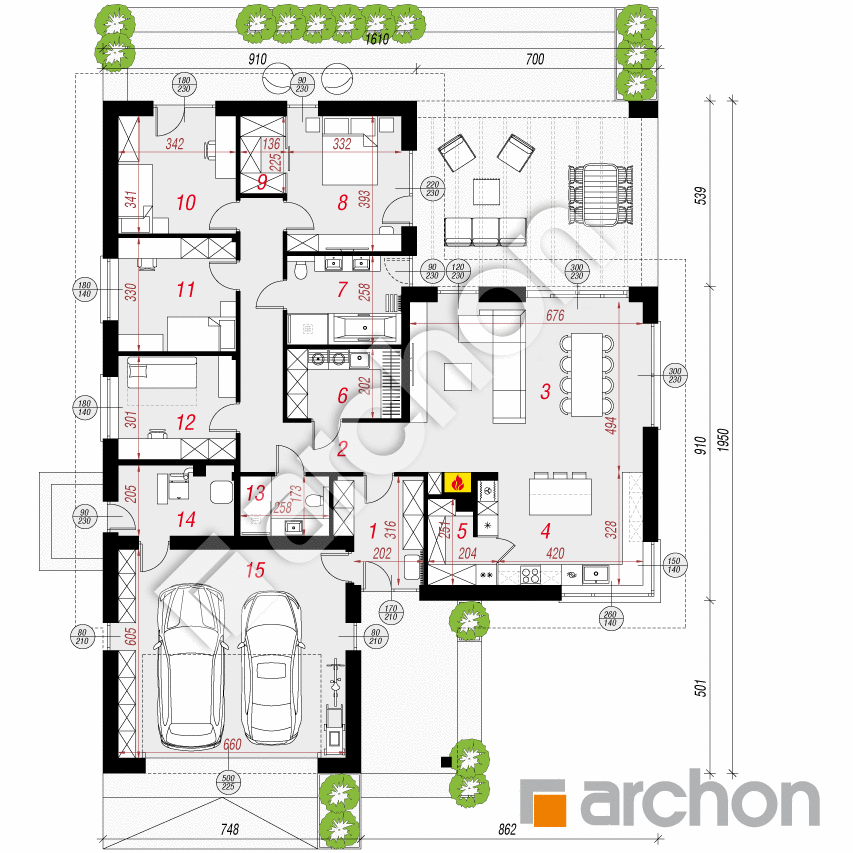gotowy projekt Dom w macierzankach 6 (G2) rzut parteru