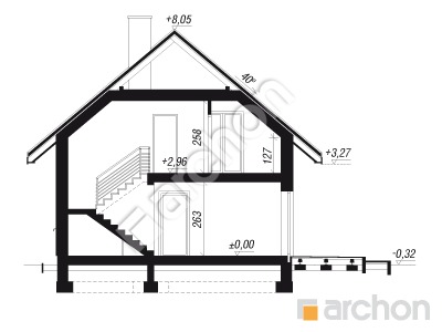 gotowy projekt Dom w malinówkach 11 (R2) przekroj budynku
