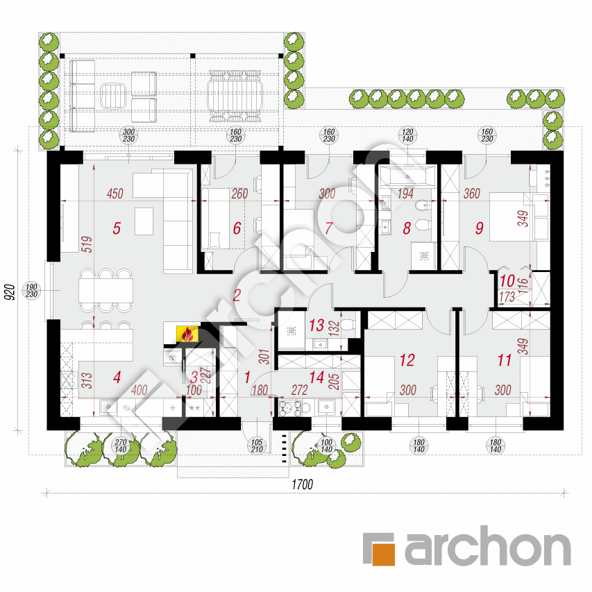 gotowy projekt Dom w kostrzewach 17 (E) rzut parteru