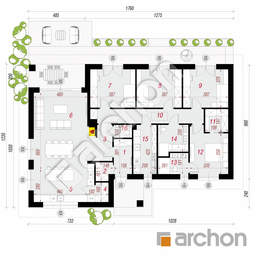 gotowy projekt Dom pod sakurą (E) rzut parteru