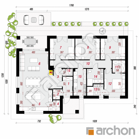 gotowy projekt Dom pod sakurą (E) rzut parteru
