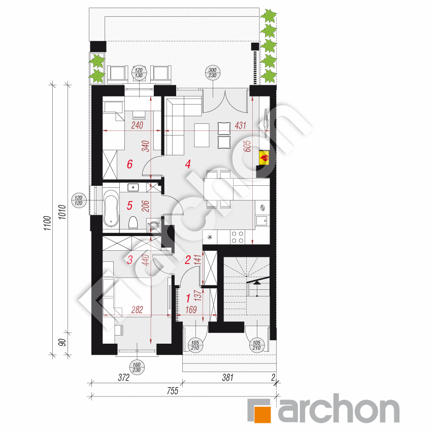 gotowy projekt Dom w bratkach 5 (R2B) rzut parteru