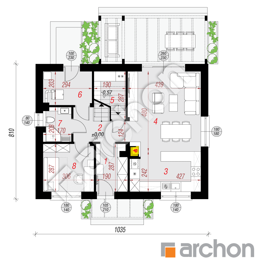 gotowy projekt Dom w zielistkach 34 (A) rzut parteru