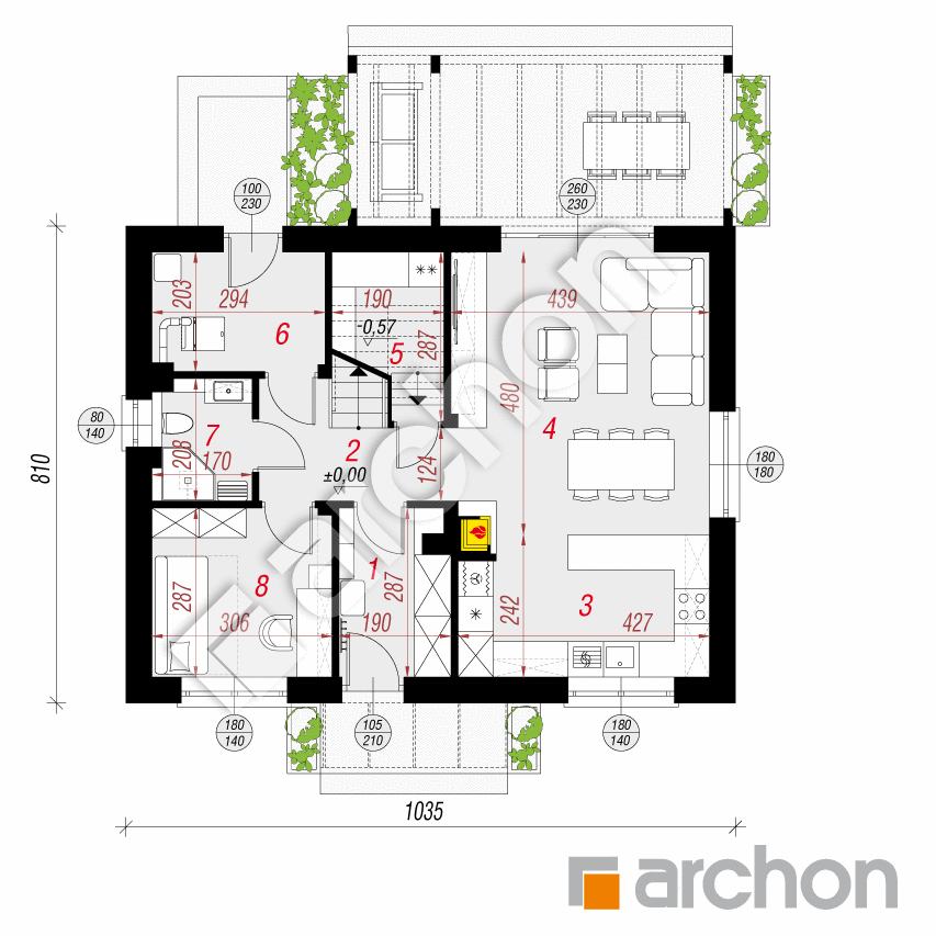 gotowy projekt Dom w zielistkach 34 (A) rzut parteru