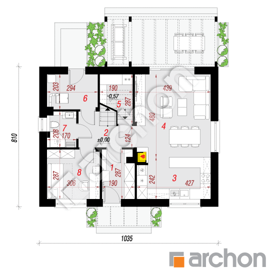 gotowy projekt Dom w zielistkach 34 (A) rzut parteru