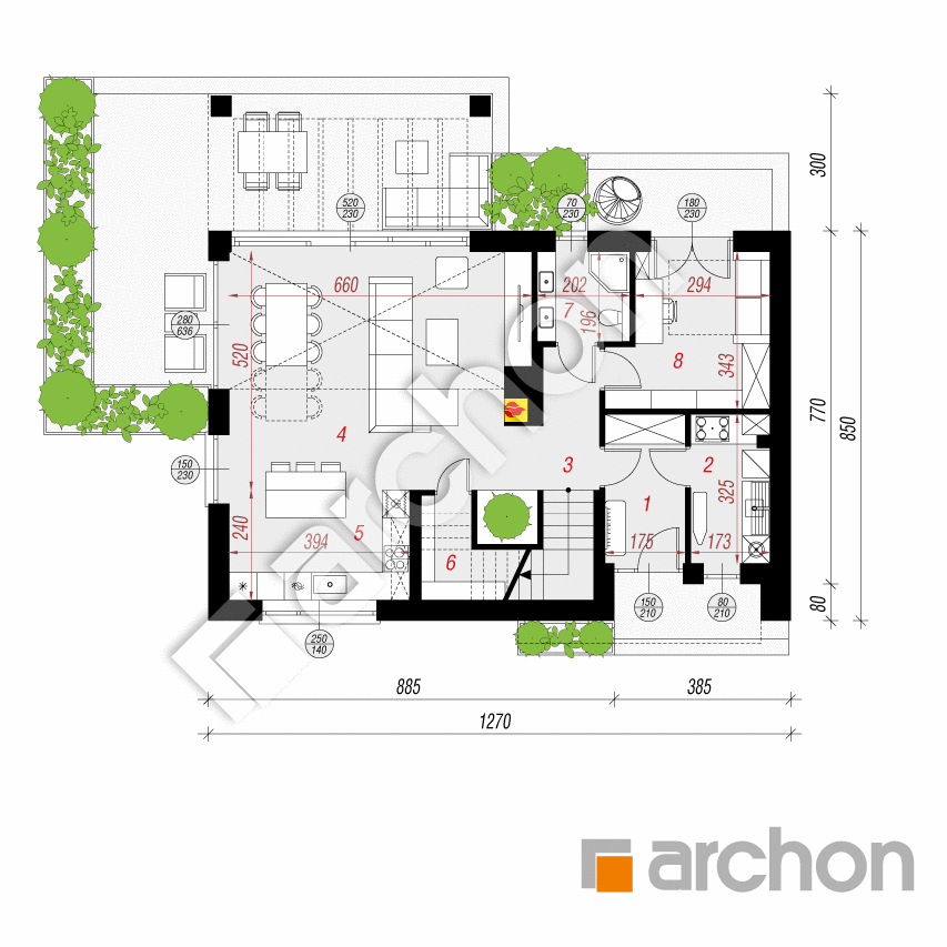 gotowy projekt Dom w kellerisach 3 (E) rzut parteru