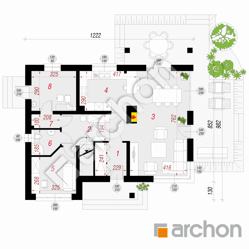 gotowy projekt Dom w idaredach 3 (T) rzut parteru