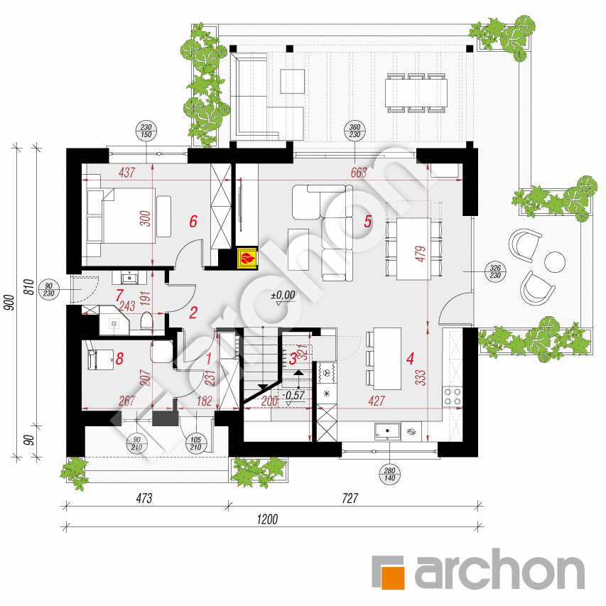 gotowy projekt Dom w malinówkach 46 (A) rzut parteru