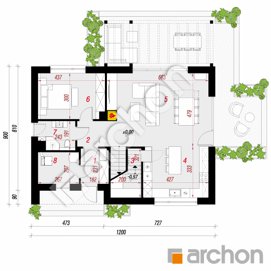 gotowy projekt Dom w malinówkach 46 (A) rzut parteru