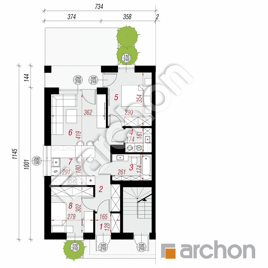 gotowy projekt Dom w bratkach 26 (R2BE) rzut parteru