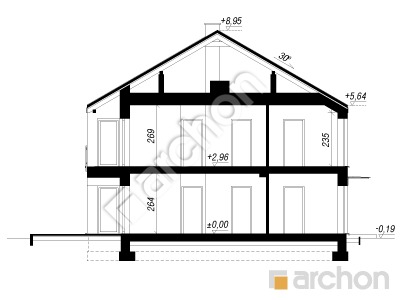 gotowy projekt Dom w bratkach 26 (R2BE) przekroj budynku