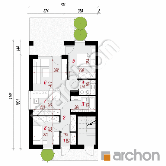 gotowy projekt Dom w bratkach 26 (R2BE) rzut parteru