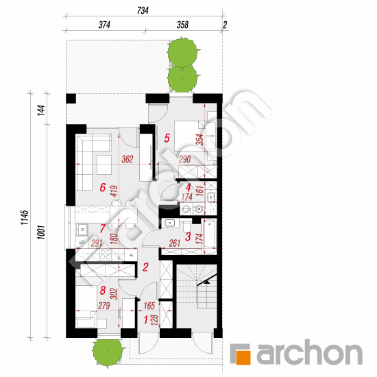 gotowy projekt Dom w bratkach 26 (R2BE) rzut parteru