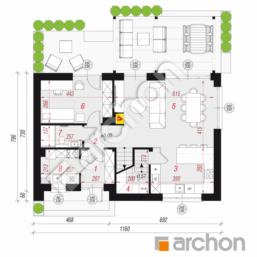 gotowy projekt Dom w malinówkach 57 (E) rzut parteru