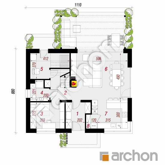 gotowy projekt Dom w beniaminkach (E) rzut parteru