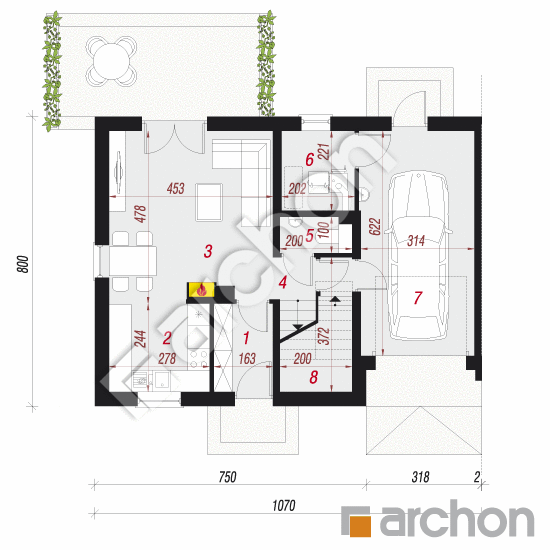 gotowy projekt Dom w zimokwiatach (B) rzut parteru