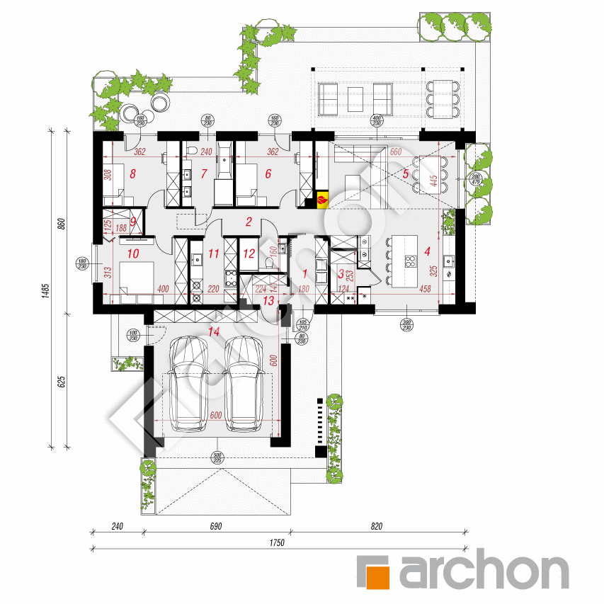 gotowy projekt Dom w bakopach 4 (G2E) rzut parteru