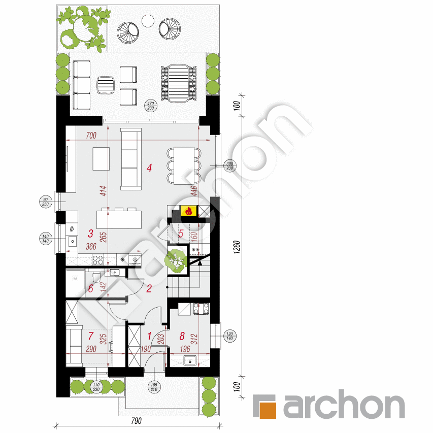 gotowy projekt Dom w marcówkach (E) rzut parteru