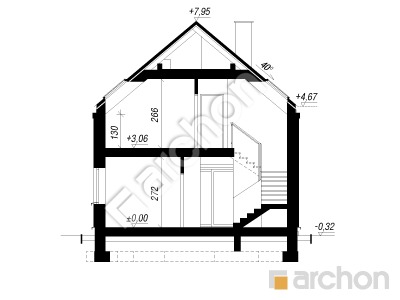 gotowy projekt Dom w marcówkach (E) przekroj budynku
