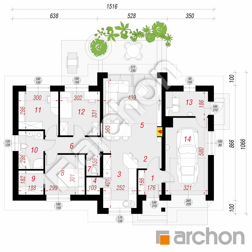 gotowy projekt Dom w nerinach (T) rzut parteru