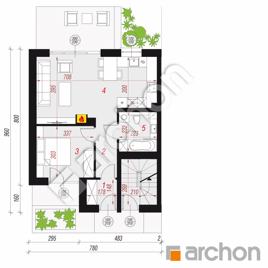 gotowy projekt Dom przy skwerze 3 (R2B) rzut parteru