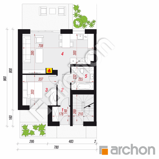 gotowy projekt Dom przy skwerze 3 (R2B) rzut parteru
