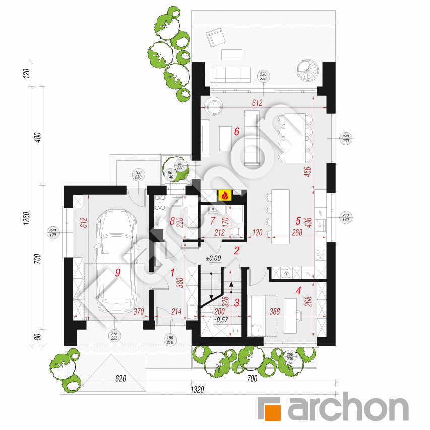 gotowy projekt Dom w scewolach (GE) rzut parteru