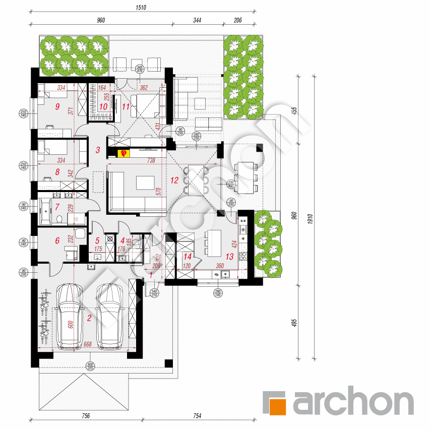 gotowy projekt Dom w kosaćcach 63 (G2) rzut parteru