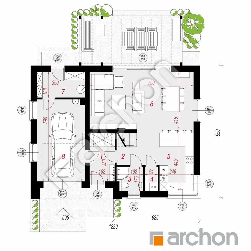 gotowy projekt Dom w aurorach 23 (G) rzut parteru