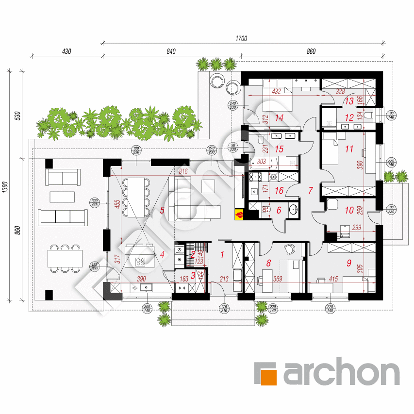 gotowy projekt Dom w gerberach 3 (E) rzut parteru