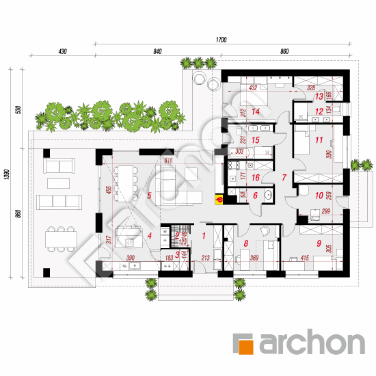 gotowy projekt Dom w gerberach 3 (E) rzut parteru
