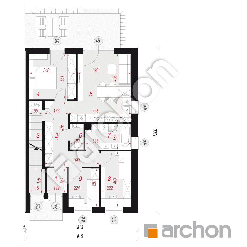 gotowy projekt Dom w bratkach 18 (R2BE) rzut parteru