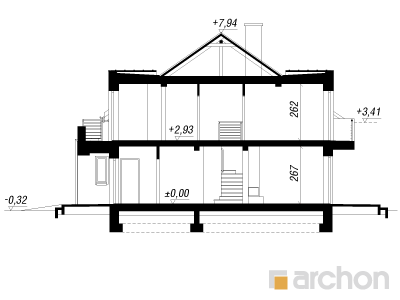 gotowy projekt Dom w klematisach 18 przekroj budynku
