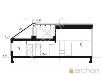 gotowy projekt Dom w kiścieniach przekroj budynku