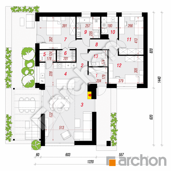 gotowy projekt Dom w kiścieniach rzut parteru