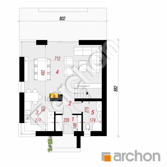 gotowy projekt Dom na wzgórzu (N) rzut parteru