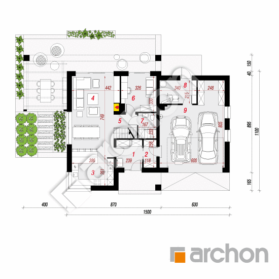 gotowy projekt Dom w amorfach 3 (G2) rzut parteru