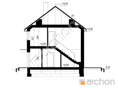 gotowy projekt Dom w modrakach 4 (R2BA) przekroj budynku