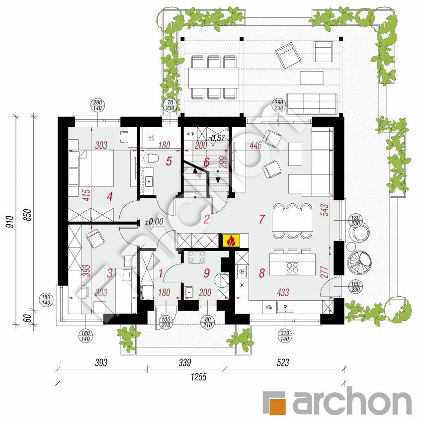 gotowy projekt Dom w orchideach 4 (E) rzut parteru