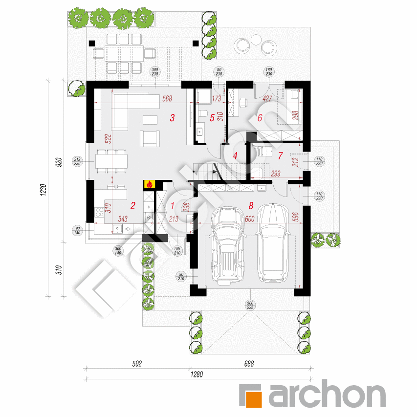 gotowy projekt Dom w naradkach 2 (G2A) rzut parteru