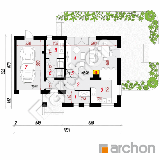 gotowy projekt Dom w mircie 4 (B) rzut parteru