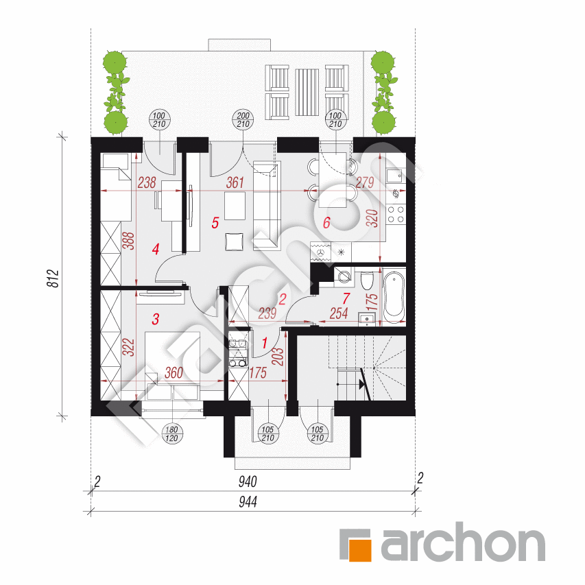 gotowy projekt Dom w pileach  (R2SE) rzut parteru