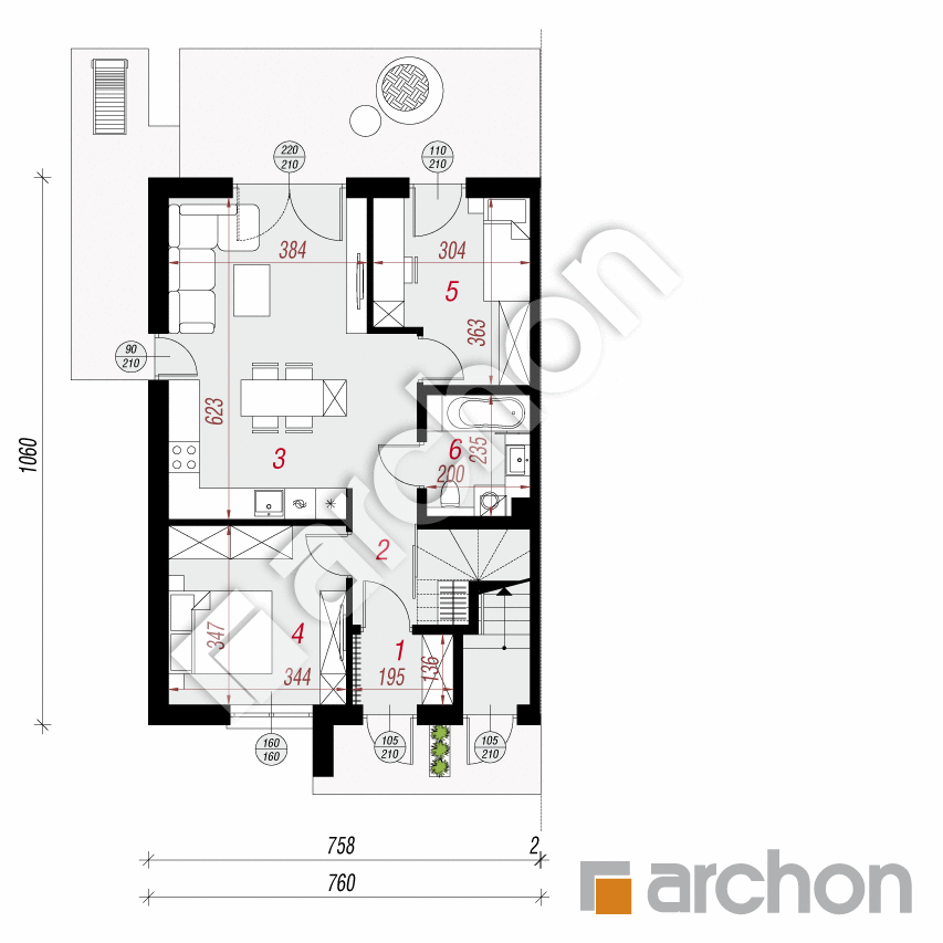gotowy projekt Dom przy trakcie 2 (R2BA) rzut parteru