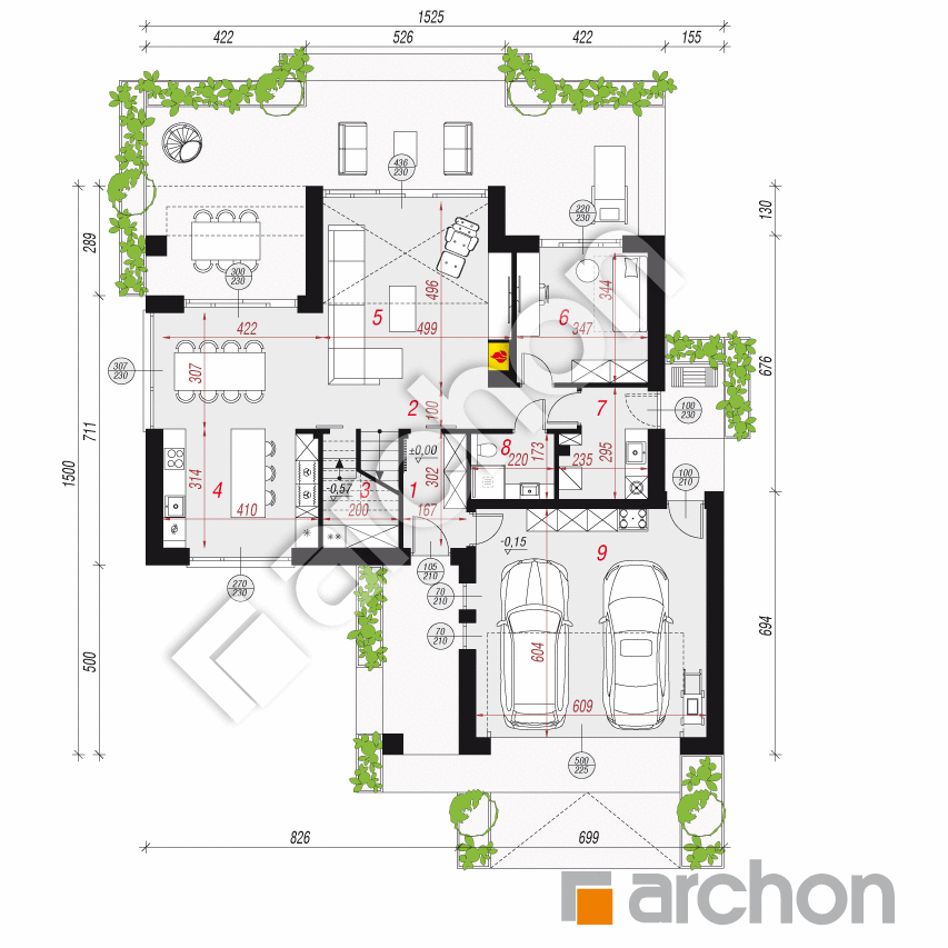 gotowy projekt Dom w wiśniach 4 (G2E) rzut parteru