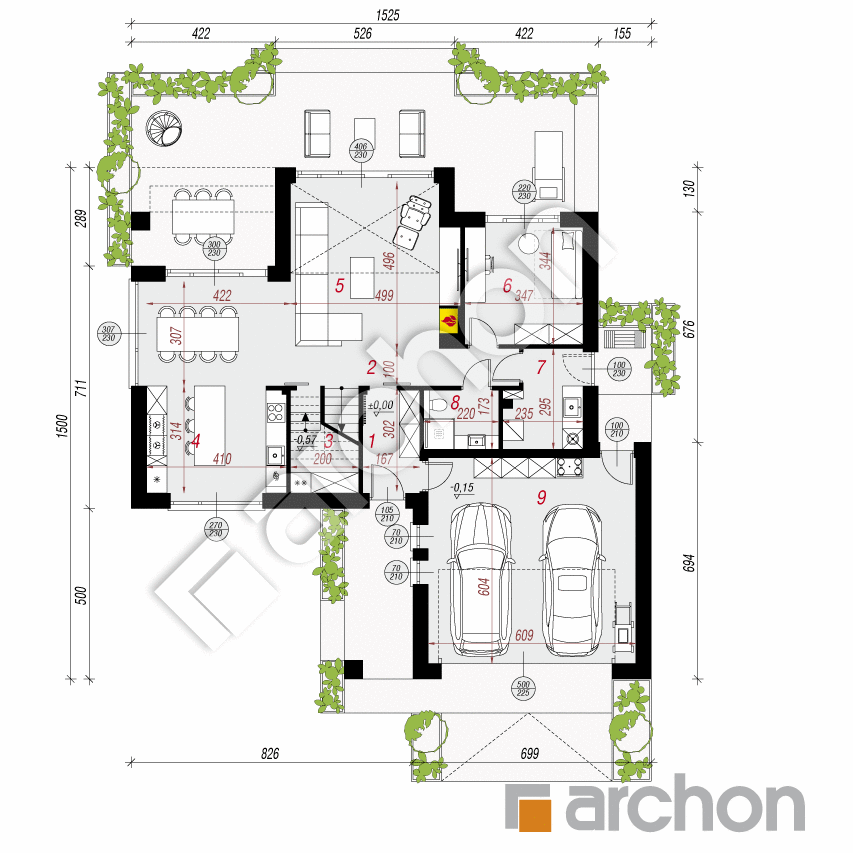 gotowy projekt Dom w wiśniach 4 (G2E) rzut parteru
