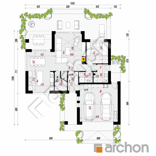 gotowy projekt Dom w wiśniach 4 (G2E) rzut parteru