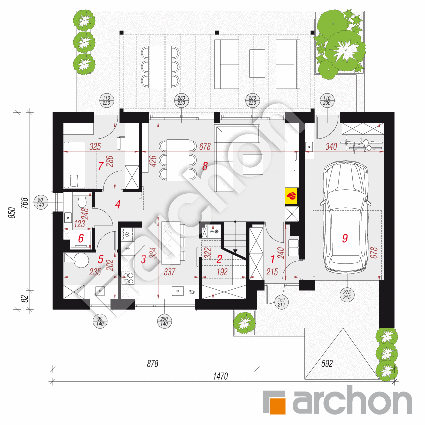 gotowy projekt Dom w monardach (G) rzut parteru