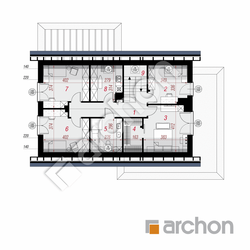 gotowy projekt Dom w afaskach 3 (G2AE) rzut poddasza