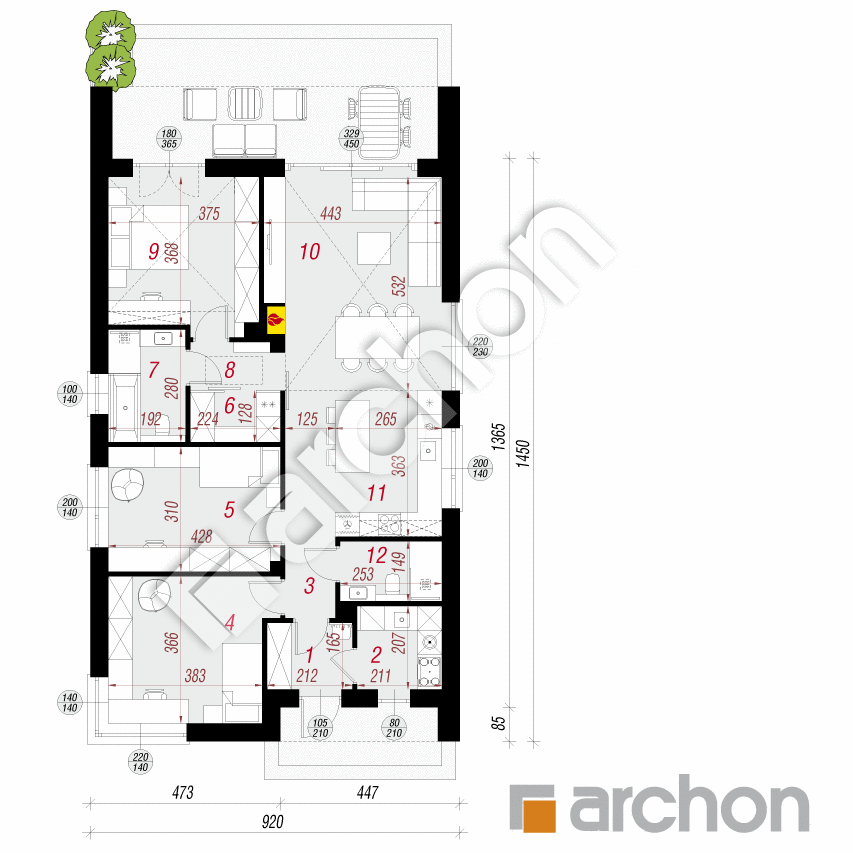 gotowy projekt Dom w czosnkach (E) rzut parteru